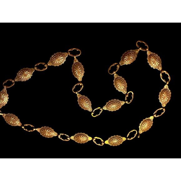 Unknown Artisan Accessories - Vintage 1950’s Native American Concho Hammered Copper Concho Belt Necklace 30 in